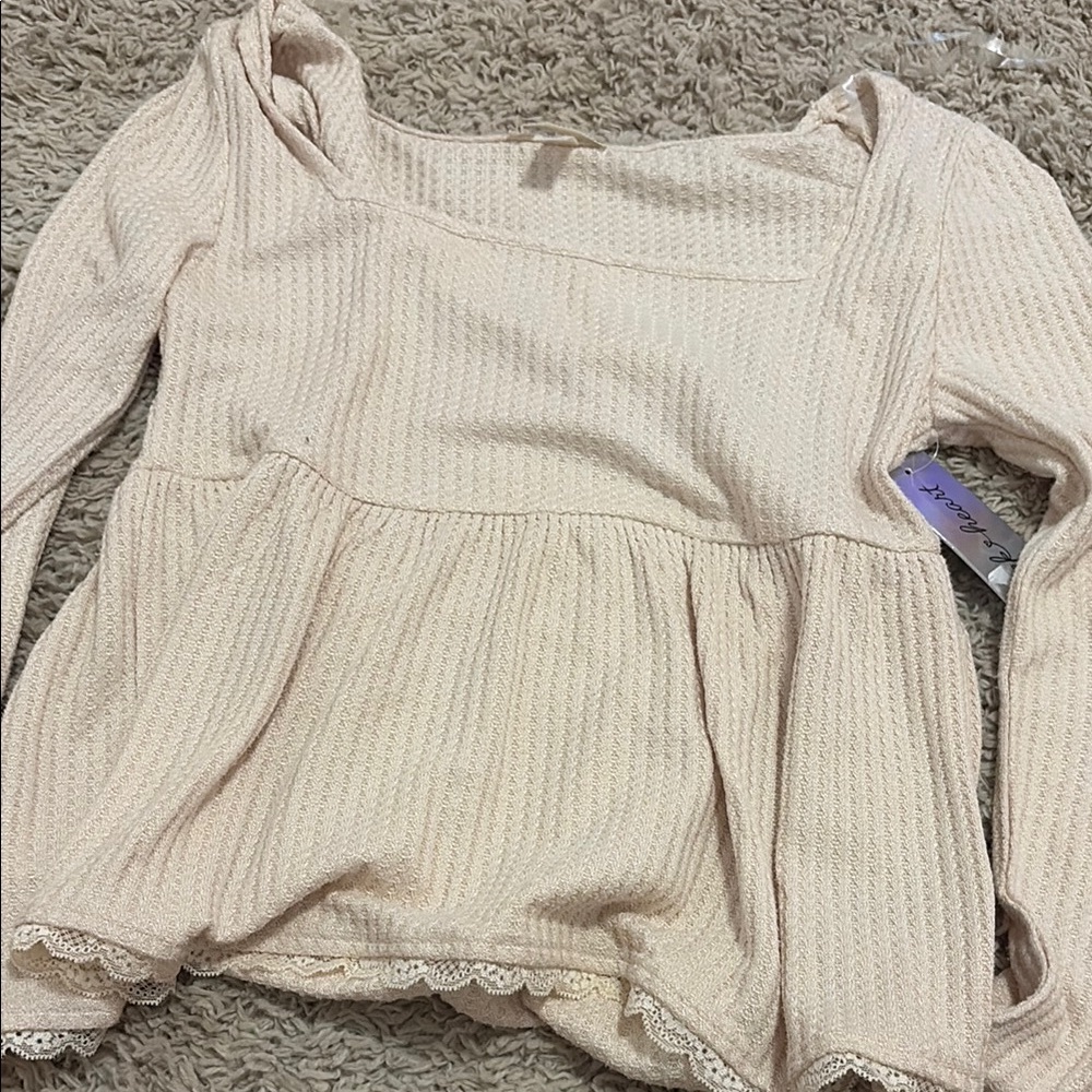 Cream Long Sleeve Peplum Top
